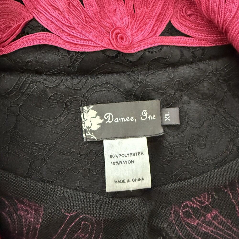 Damee Inc Lace Soutache Embroidered Jacket XL Black Pink Art to Wear Whimsigoth - Picture 3 of 5